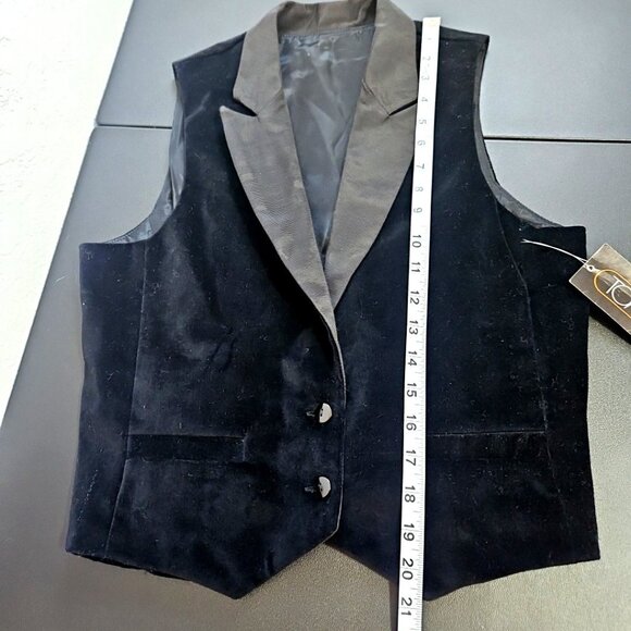 NOS Vintage Black Velvet Suiting Vest size 9 Satin Collar Goth Grunge Party - Picture 12 of 13